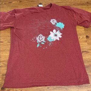 Red Graphic T-Shirt with Floral Design